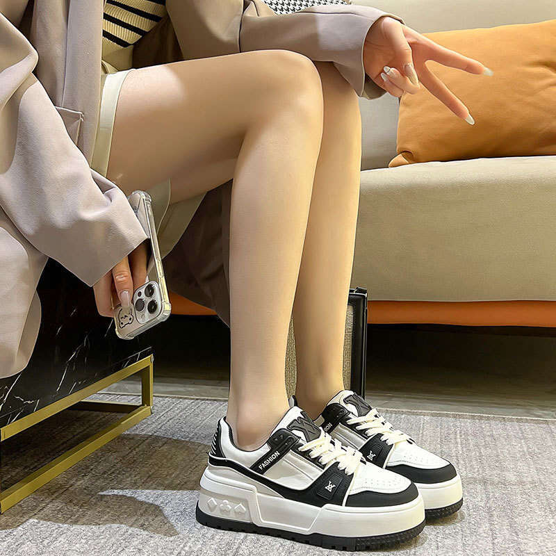 2025 Spring Genuine Leather Women's New Platform Sole Height Increasing Casual Versatile Ins Internet Celebrity Panda Shoes