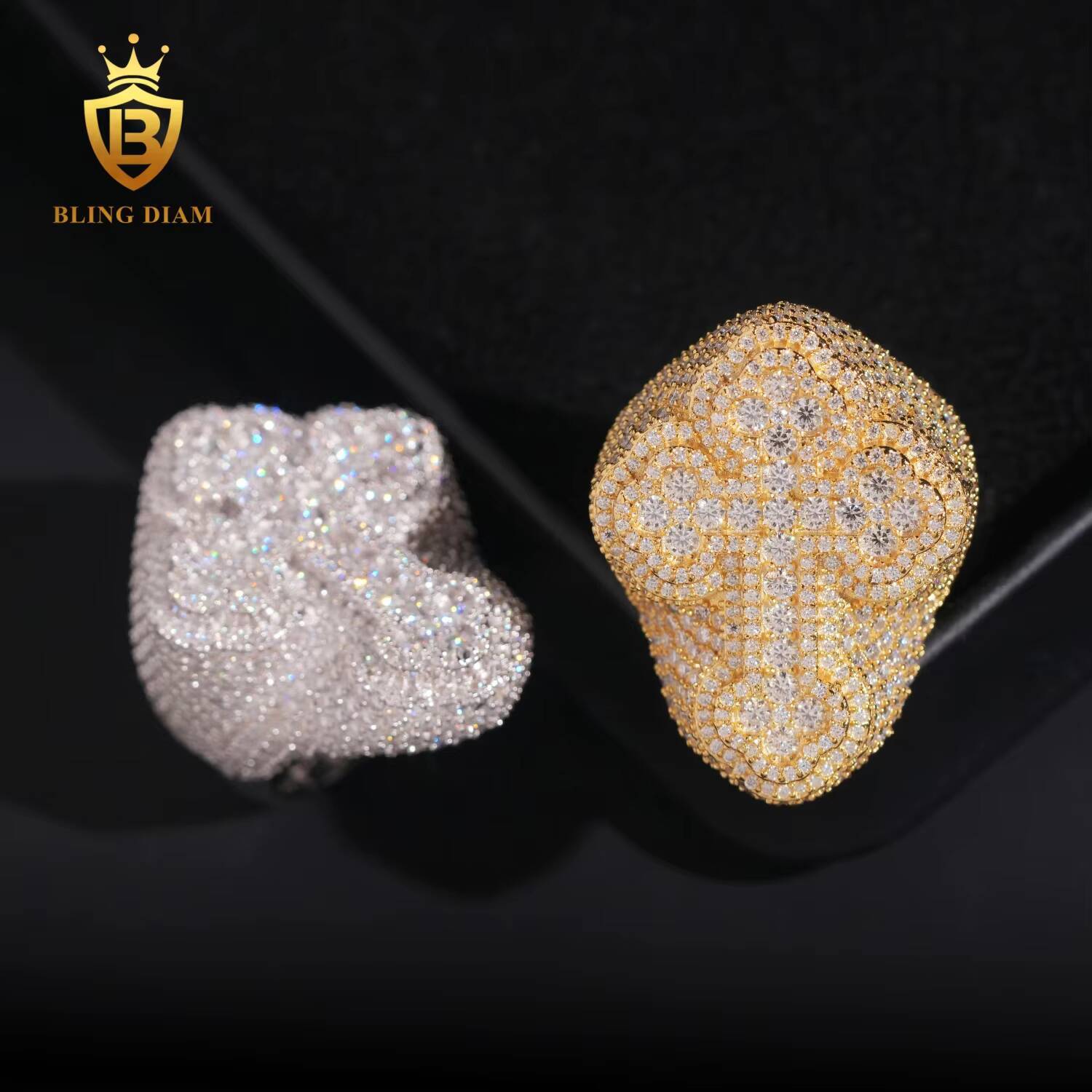 Hip Hop Jewelry Ring 925 Silver Gold Plated Vvs1 Moissanite Fully Diamond Ice Out Mens Cross With Rings