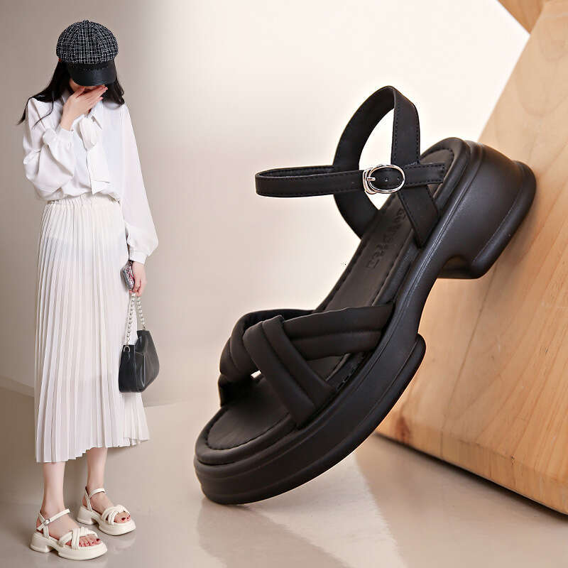 Women's Sandals Summer 2023 New Style Platform Thick Sole Casual Sports Roman Beach One Strap Matching Dress Shoes