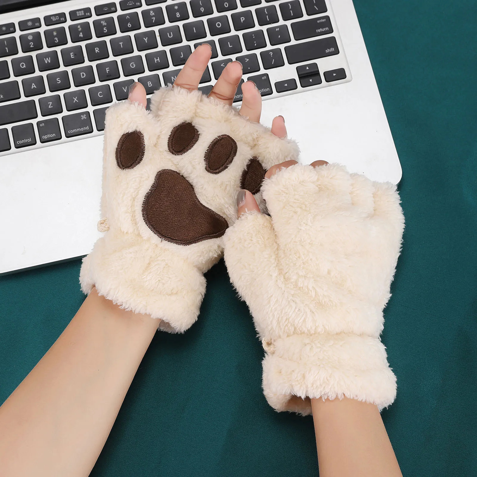 Lovely Plush Cat Claw Paw Gloves Mittens Warm Soft Short Fingerless Fluffy Bear Costume Half Finger 250811