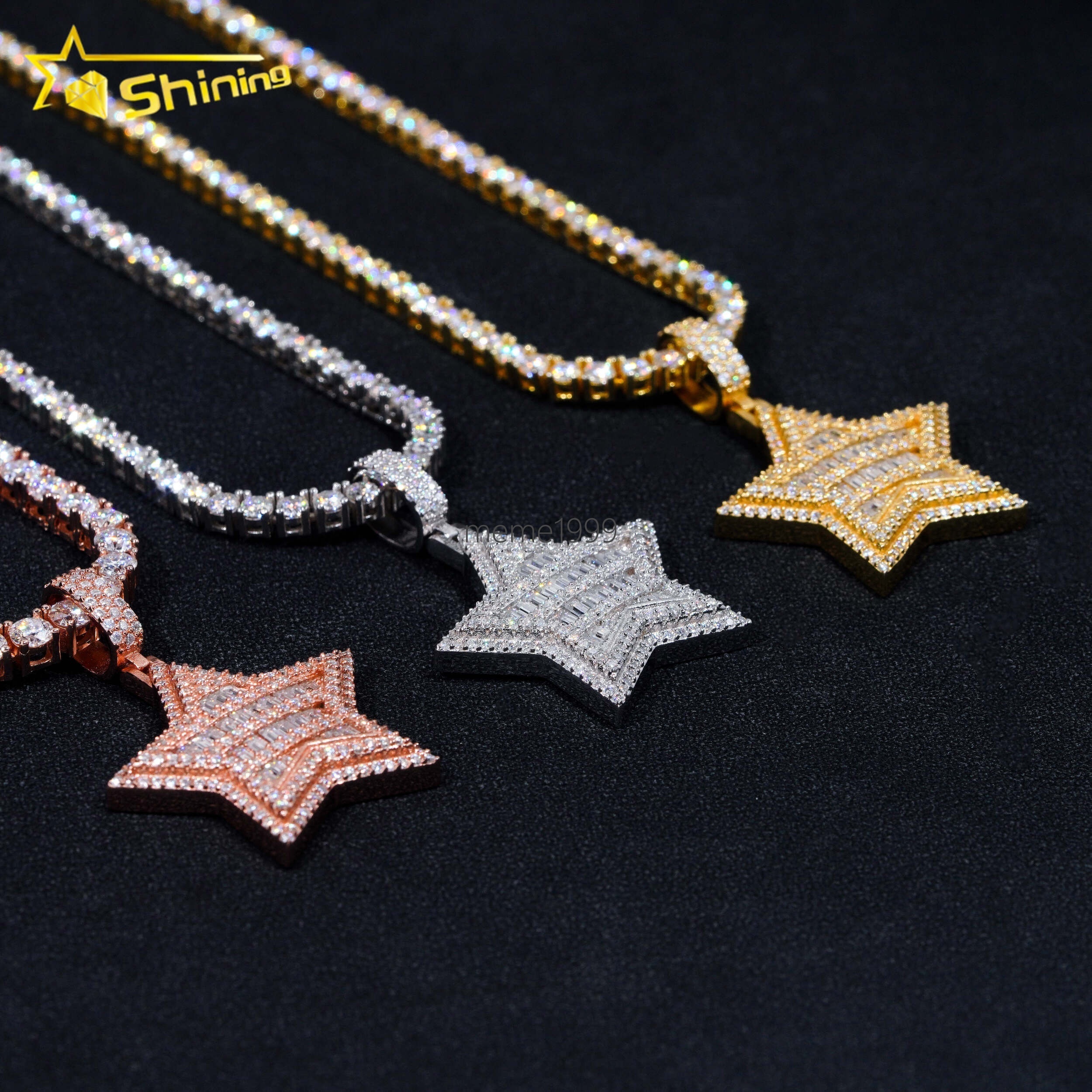 GRA Hip Hop Jewelry 925 Sterling Silver Gold Plated Star Shape Iced Out VVS Moissanite Pendant