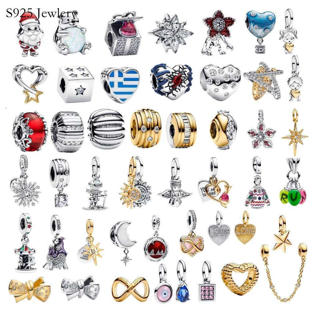 New Christmas Santa Charm Sterling Silver Spinning Carousel Angel Dangle charms beads Fit Bracelet DIY making