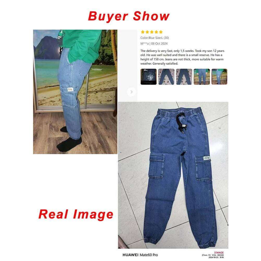 Spring Autumn Men's Jeans Multi-Pockets Work Wear Cargo Pants Black Blue Elastic Waist Denim Joggers Big Size Jean Trousers 8XL