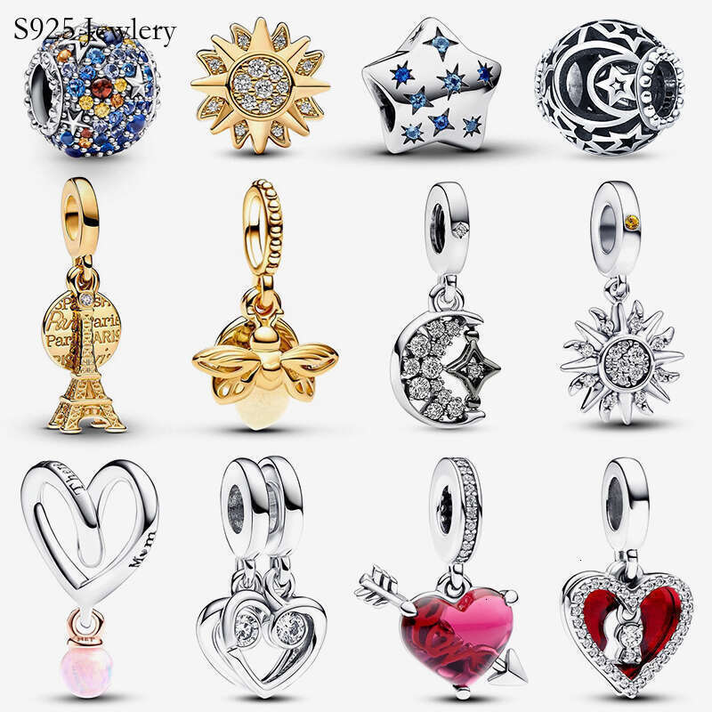 Classics 925 Sterling Silver Sun Moon And Stars Charm Beads Fits Original Bracelets For Women Heart Pendants Bead DIY Jewelry