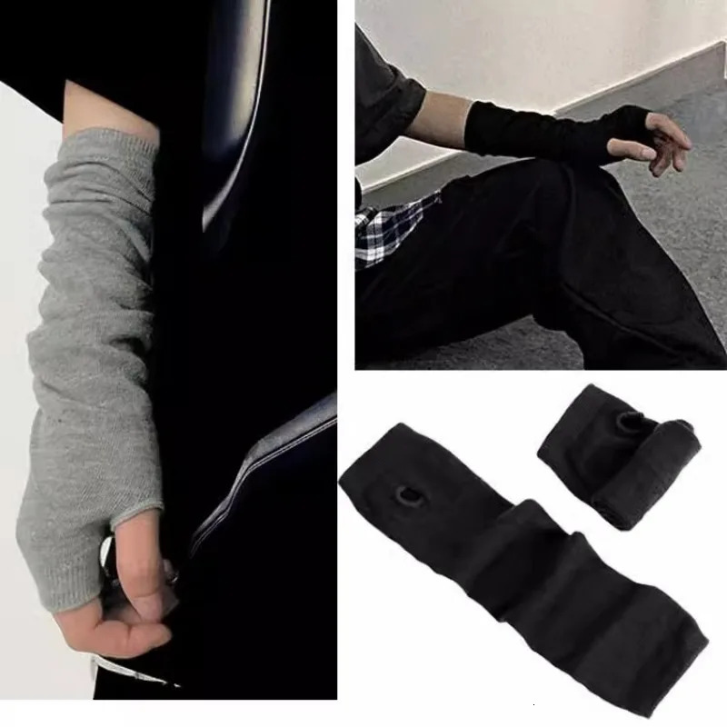 Punk Long Arm Gloves Adjustable Elastic Interval Stripe Fingerless Glove Protective Mittens Winter Nylon Cover Cool Sleeves 250811