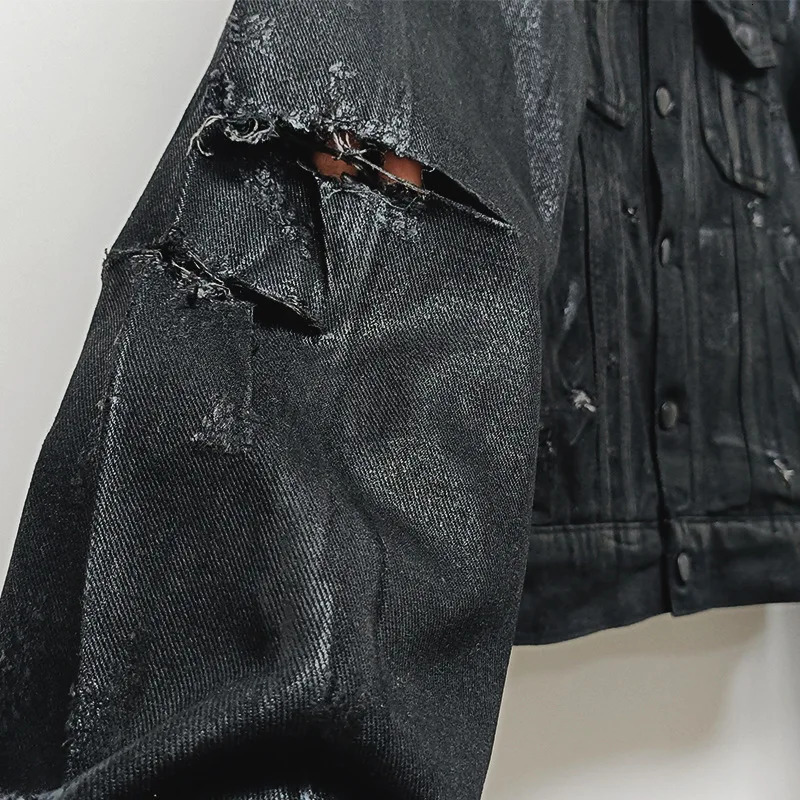 HKSH Spring Autumn Man Punk Fashion Streetwear Dark Brushed Wax Handmade Damaged Tops Denim Jacket Y2K Chic Ins Coats HK4959 250820