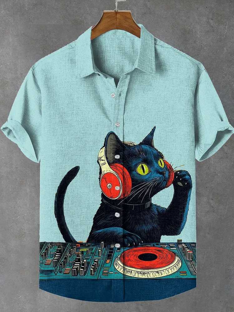 Summer Mens Retro Cartoon Anime Cat Theme Short Sleeve Shirts Short Sleeve Tops Fashion Casual Vacation Streetwear Mens Shirts Y250819