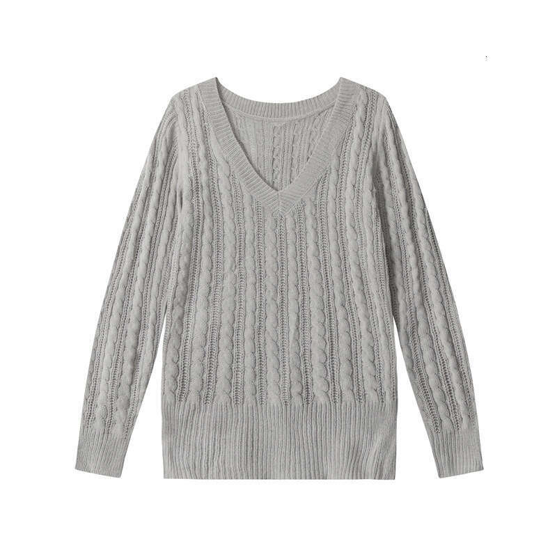 Heyhenry Autumn Winter Knitted V-Neck Top High-End Lazy Style Pullover Sweater For Women Cable Knit B5