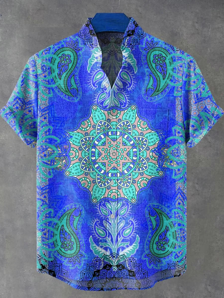 Retro Tribal Totem Pattern Printing Mens Linen Comfortable Fabric Shortsleeved Shirt Casual Street Fashion Delivery Super 250808