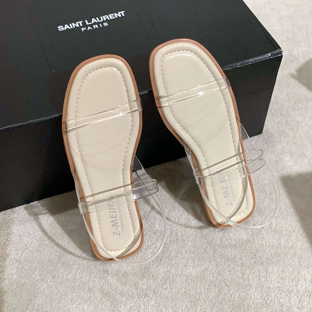 Transparent Flat Sandals for Women, Summer 2023 New Fairy Style Internet Celebrity Soft Sole Slip-On Beach Shoes