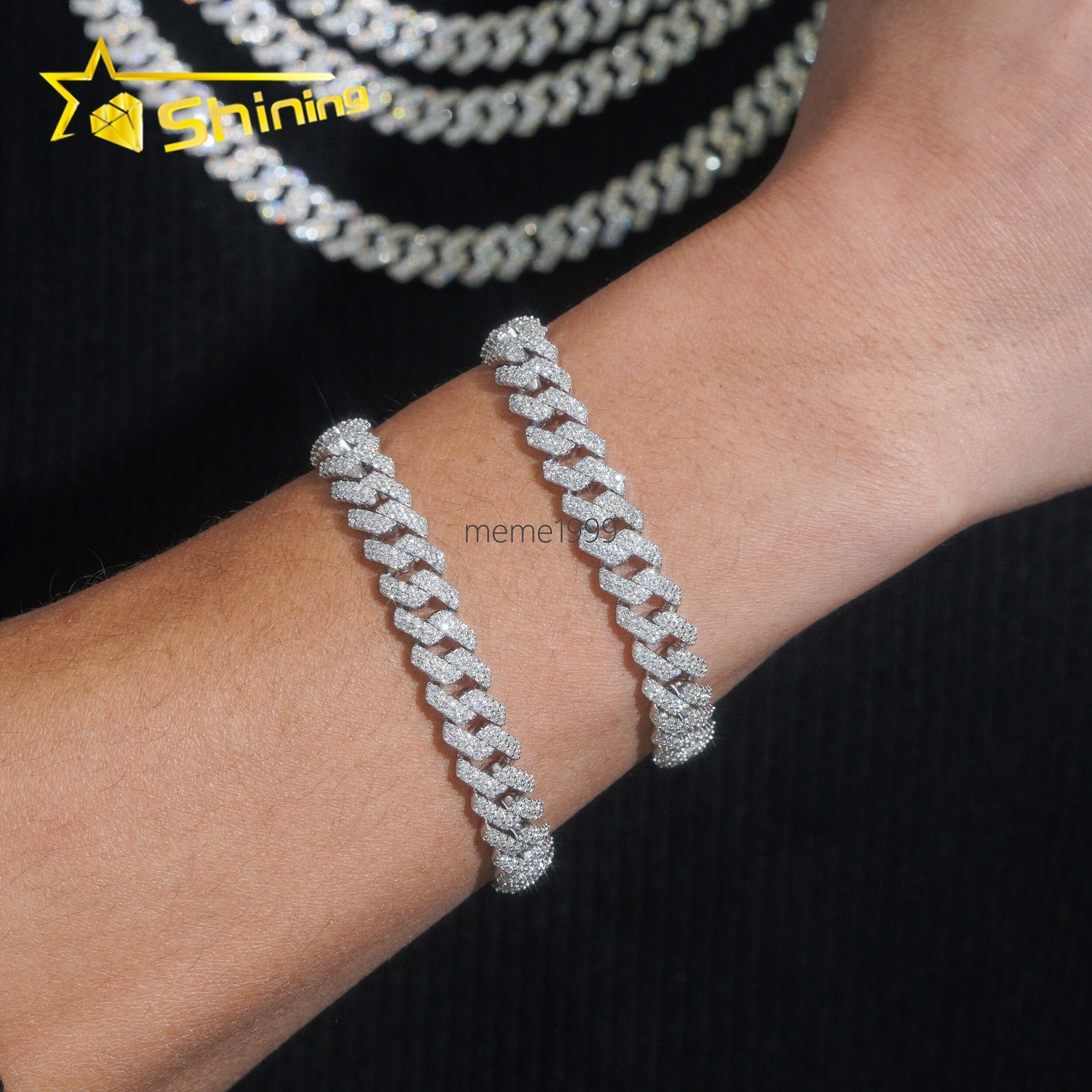 Local Stock Fast Shipping 10mm 925 Silver Iced Out Hip Hop GRA Certificate Moissanite Cuban Link Chain