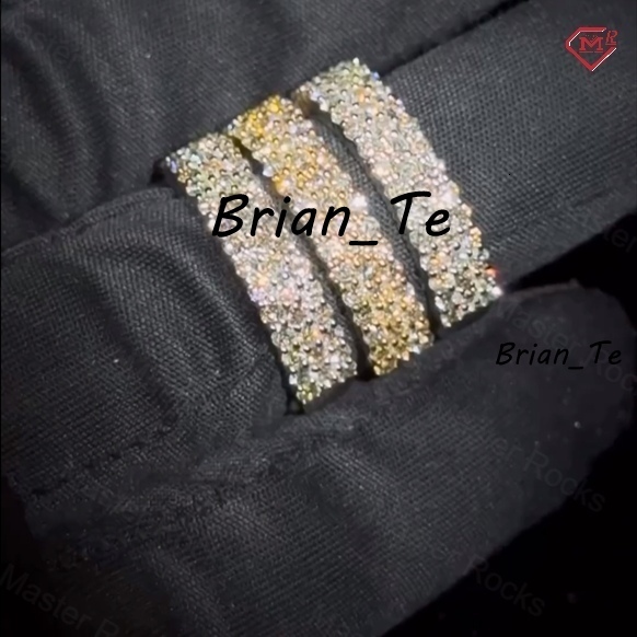 Hiphop Moissanite Ring 3 Rows Pave Setting Eternity Band Ring 925 Silver Gold Plated Vvs Moissanite Ring