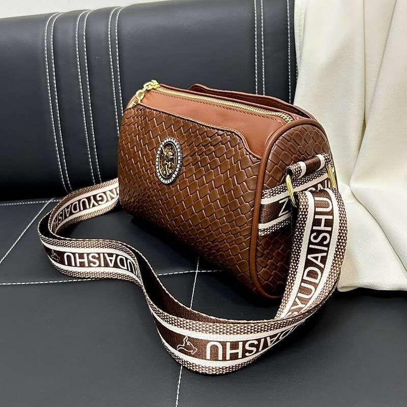 Leather women's shoulder crossbody pillow barrel woven bag