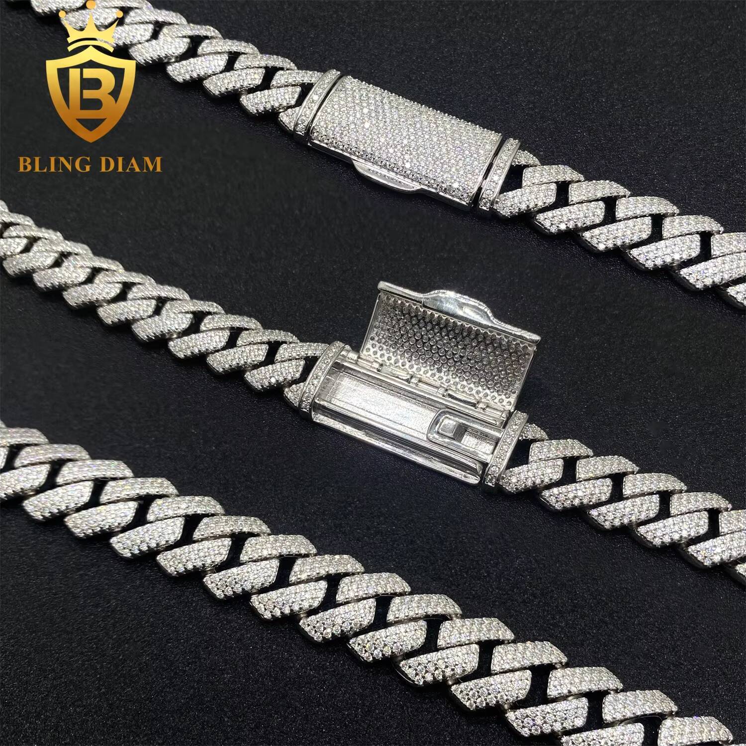 Factory Direct Wholesale 13mm Moissanite Cuban Chain Necklace Hip Hop Style VVS Diamond 925 Silver Men
