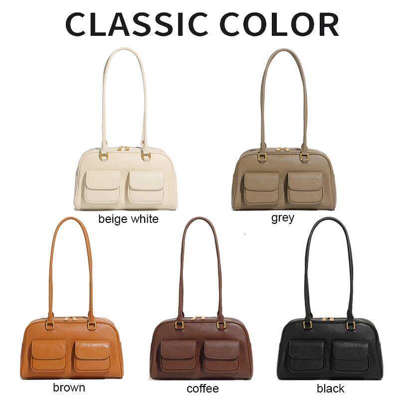 Designer Bags Fashion Women's Genuine Leather Underarm Lady Daily Commuting Shoulder Boston Girls Versatile Simple Stylish Bowling Bag Luxury Bag