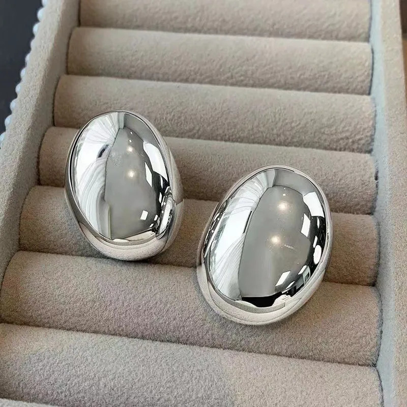 Stainless Steel Smooth Big Oval Stud Earrings for Women 2023 Exaggerated Hollow Ball Geometric Ear Buckle Earring Jewelry Gift 250811