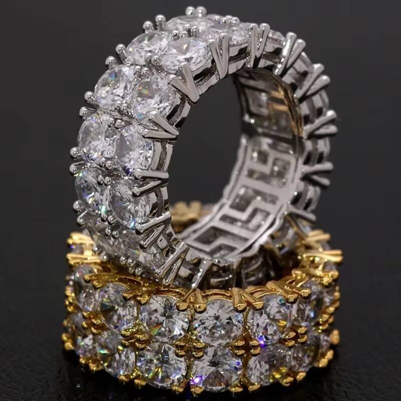 Hip Hop Mens Moissanite Ring Iced Out 925 Silver 2 Rows Pass Diamond Tester Rapper Eternity Moissanite Ring