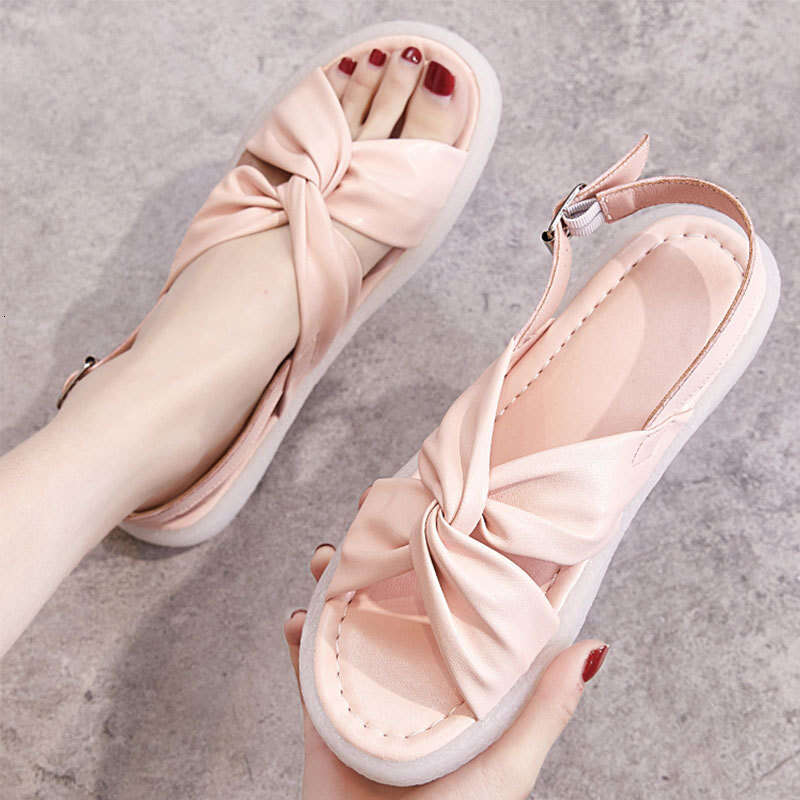 2025 Large Size Genuine Leather Sandals Fairy Flat Fashion Campus Style Student Versatile Soft Sole One-Strap Butterfly Flower