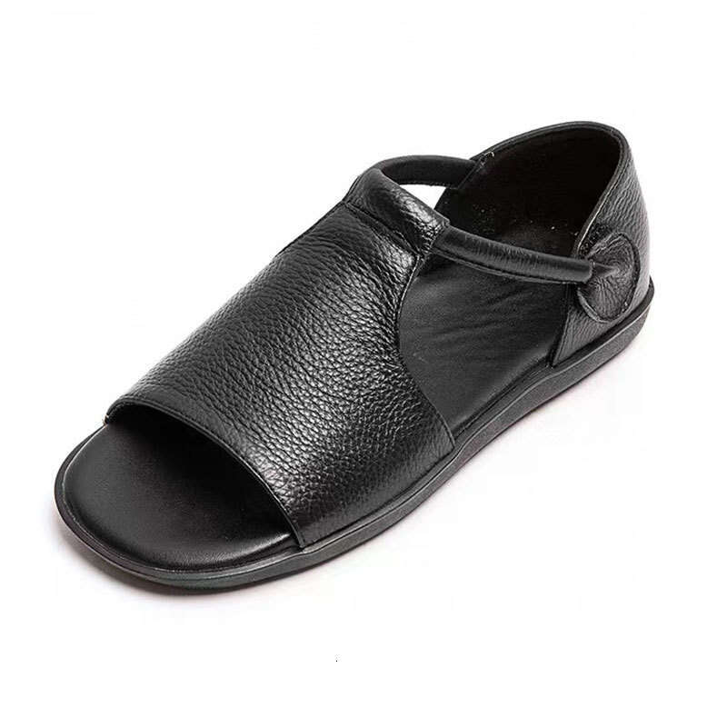 2025 Summer New Cowhide Sandals Women, Comfortable Soft Sole, Versatile Velcro, Large Size for Middle-aged and Elderly Mothers