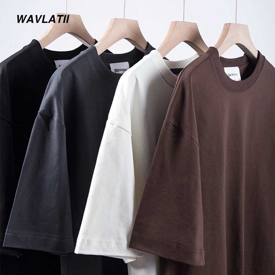 WAVLATII New Men Oversized T shirts Female 260 GSM Casual White Streetwear Tees Black Solid Basic Summer Tops for Young WMT2401 Y250819