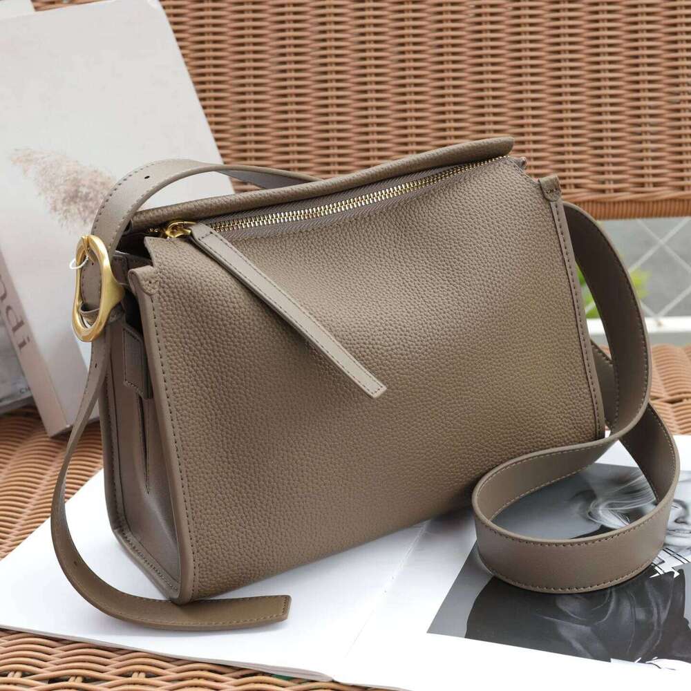 Genuine Leather Women's Crossbody Black Bags Designer Cowhide Wide Shoulder Straps Pillow Bag Ebony Gray