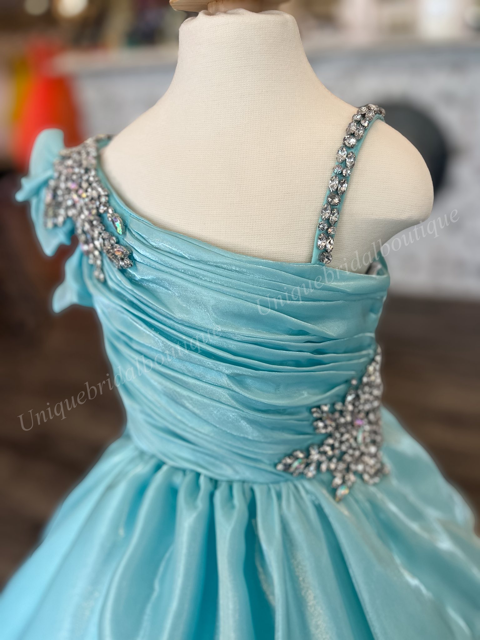 Pink Girl Mini Pageant Queen Dress One-Shoulder Mint Layer Organza Princess Little Kid Birthday Portrait Cocktail Party Gown Teen Miss On-Stage Appear