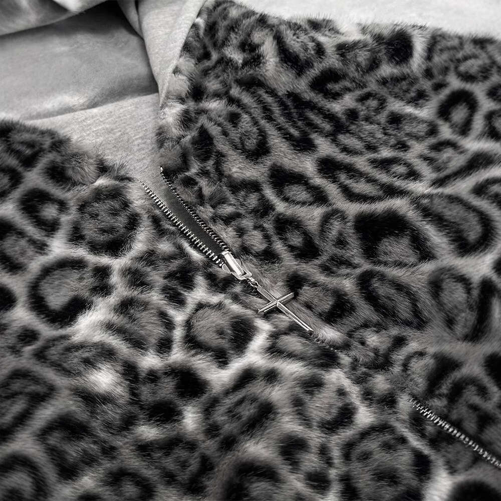 2025 New Y2K Hooded Sweatshirt Reversible Unisex Leopard Print Zipper Hoodie Sports Shirt