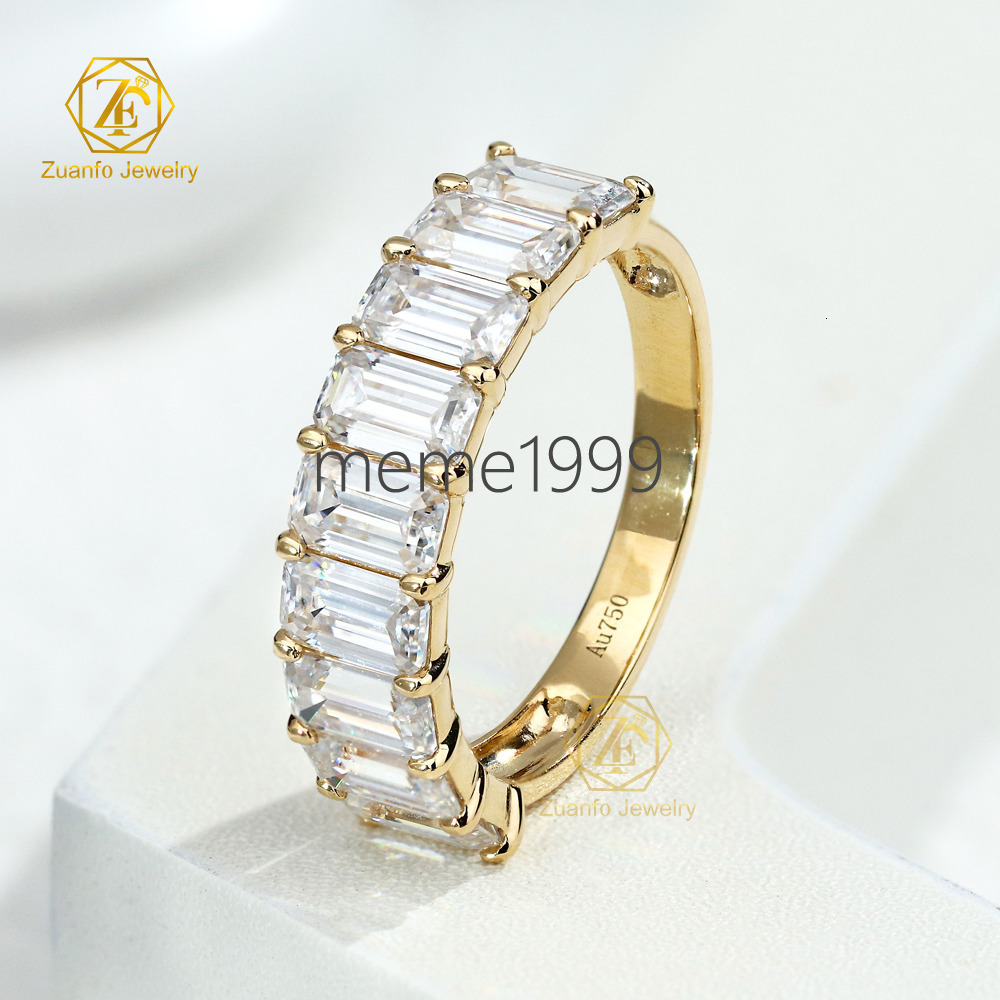 Luxury 14K/18K Gold Emerald Cut Moissanite Diamond Ring Engagement and Eternity Wedding Band Design for Women