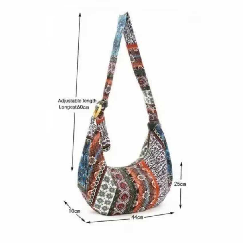 1 Pcs Women Shoulder Bag Crossbody Bags Bohemian Style Printed Linen Cotton Cloth Bag Adjustable Long Strap Pretty Women Package Y250819
