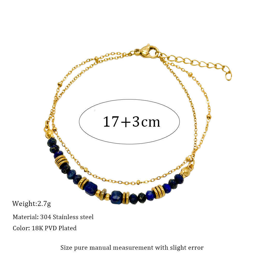 Ins Style Designer Lapis Lazuli French Design Natural Stone Bracelet Stainless Steel Gold-Plated Jewelry