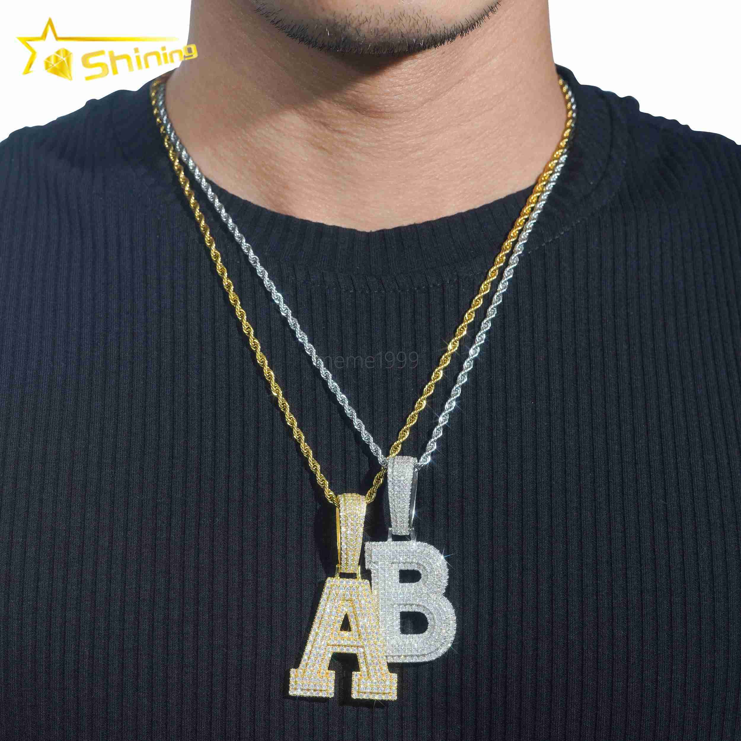 Wholesale Pass Diamond Tester Moissanite A-Z Initial Pendant 925 Sterling Silver Iced Out Jewelry Hip Hop Letter Pendant for Men