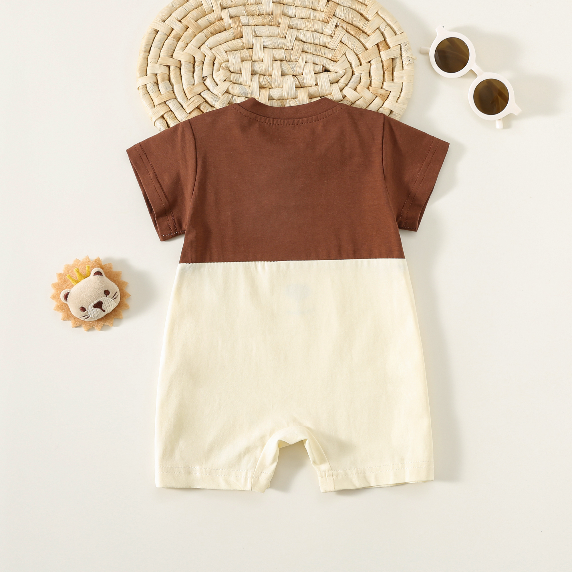 Summer baby clothes for boys and girls, crawling clothes, children's thin clothing, baby outdoor wear, fake shoulder pants, short sleeves