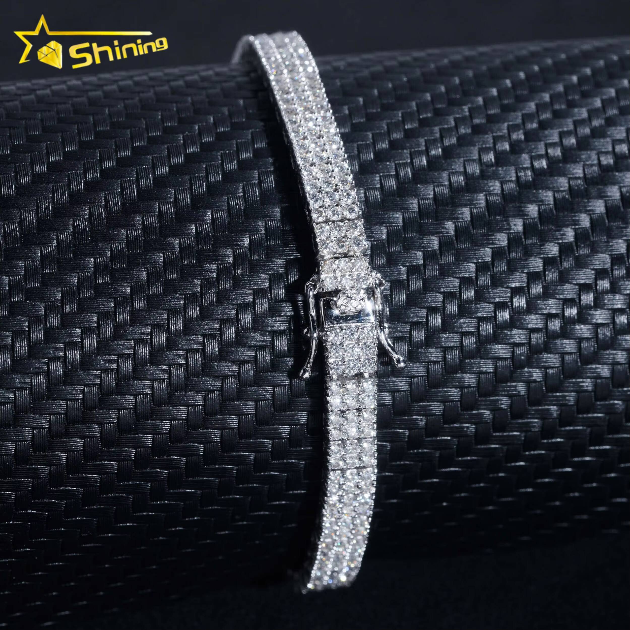 GRA Certificate Fashion Luxury 3 Rows Diamond 925 Silver Bracelet Moissanite Tennis Chain