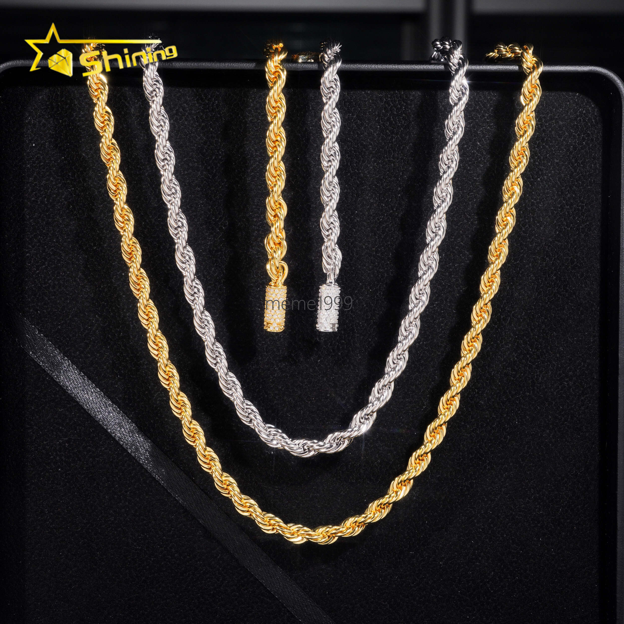Wholesale Price Fashion Jewelry Necklace Hip Hop Gold Plated 6MM 925 silver 925 silver Moissanite Rope Chain VVS Choker Necklace
