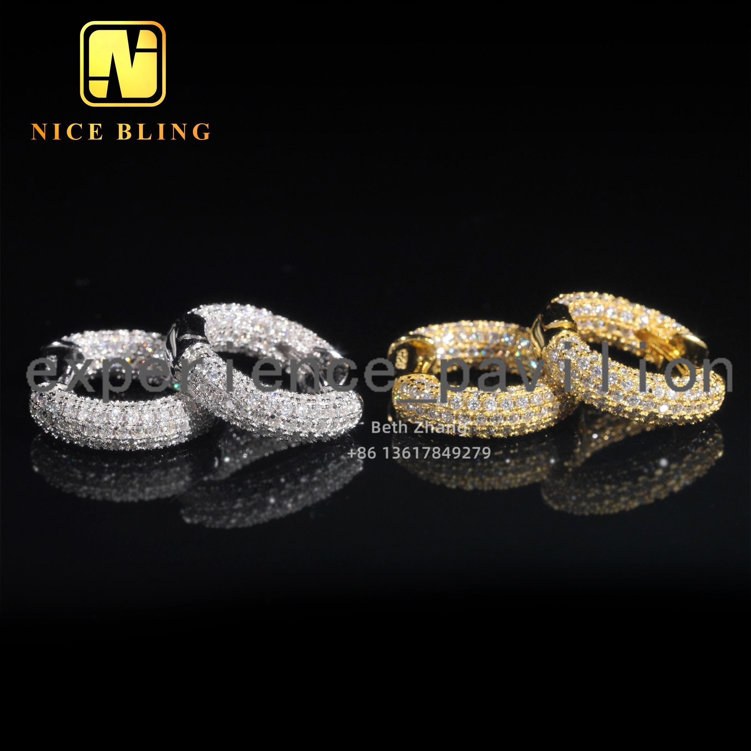 Iced Out Moissanite Diamond Earrings 925 Silver Jewelry Trendy Hip Hop Hoop Ear Rings 3 Rows Diamonds for Men Women