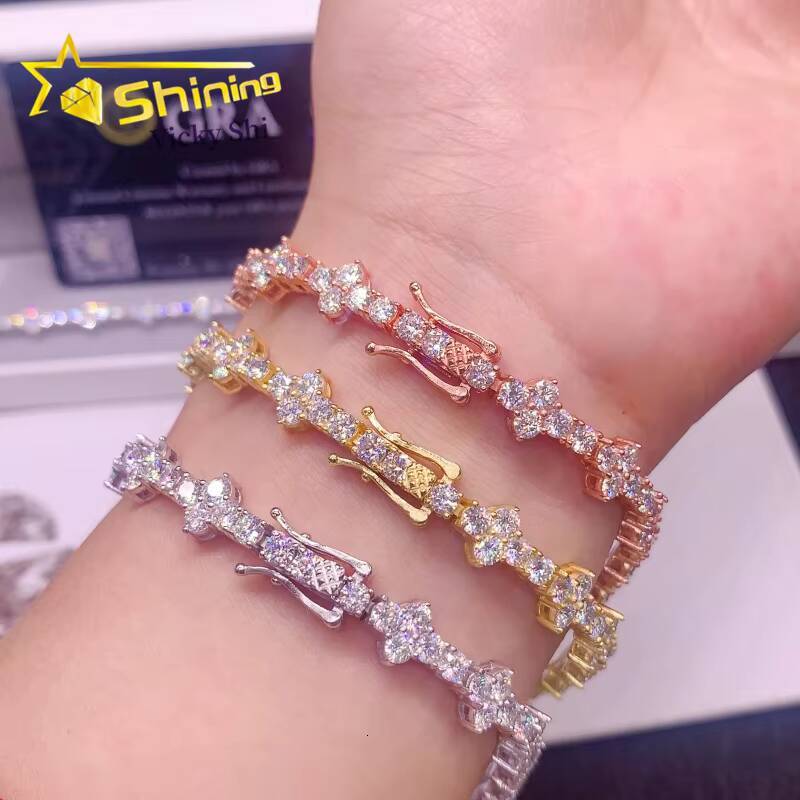 Shining Jewelry Pass Diamond Tester S925 Silver 3mm VVS Moissanite Tennis Bracelet Cross Design Diamond Tennis Chain