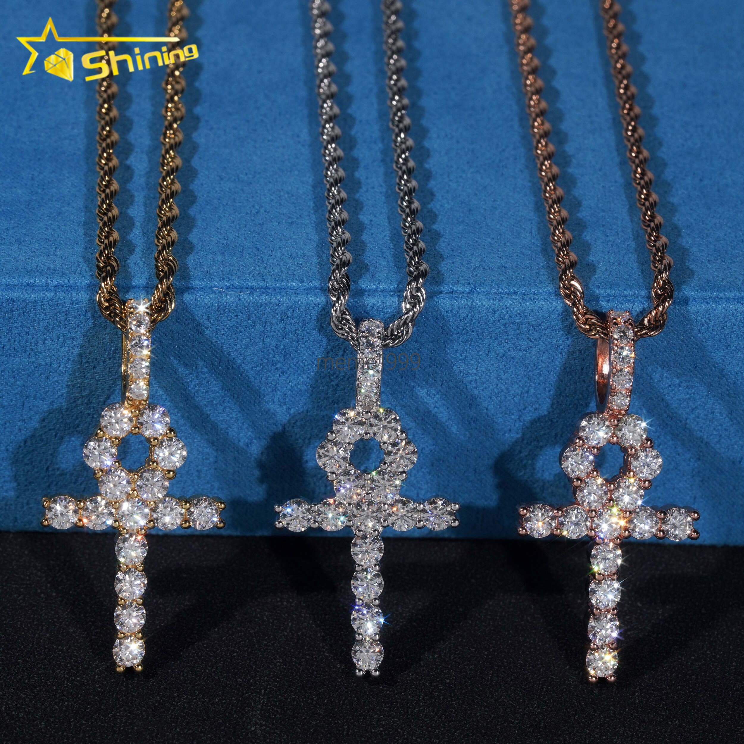 Fine Jewelry Dropshipping Iced Out VVS Moissanite Cross Pendant18K Gold Plated Sterling Silver Fashion Jewelry Pendants Charms