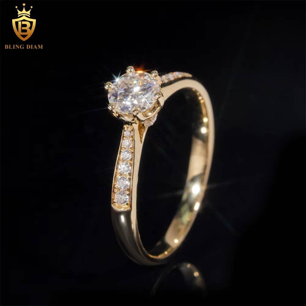 14K Yellow Gold Engagement Rings Custom Design Real Gold Wedding Iced Out VVS Moissanite Diamond Ring