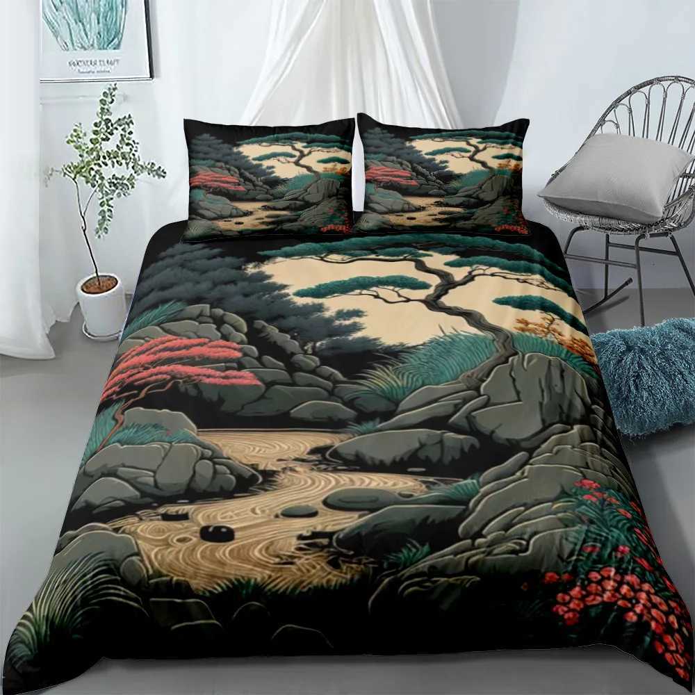 Ukiyo Tree Duvet Cover Set UK Single Double Queen US Twin Full King Size Bed Linen Set Y250819