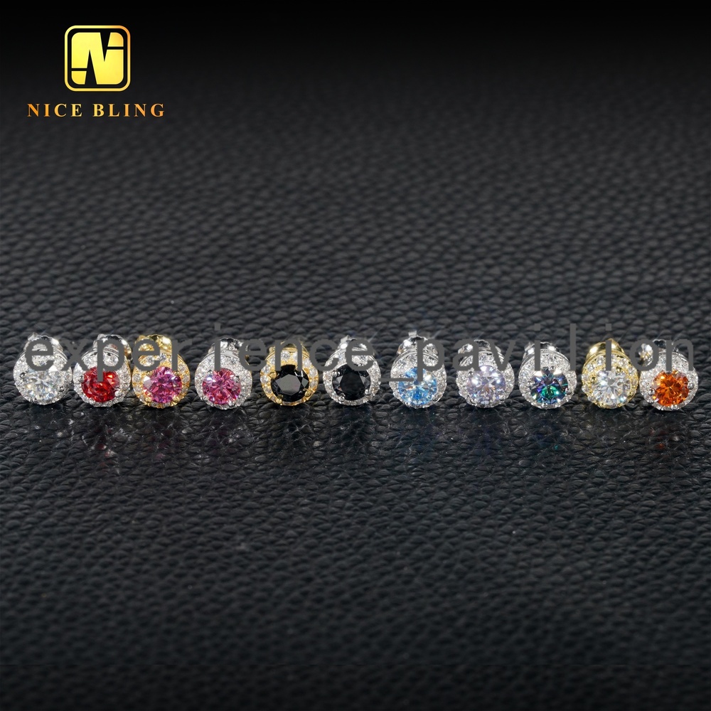 Hot Selling Hip Hop Earrings 5mm Main Moissanite Diamond Ear Studs Blue Green Red pink Lab Diamond Silver Earrings for Men Women
