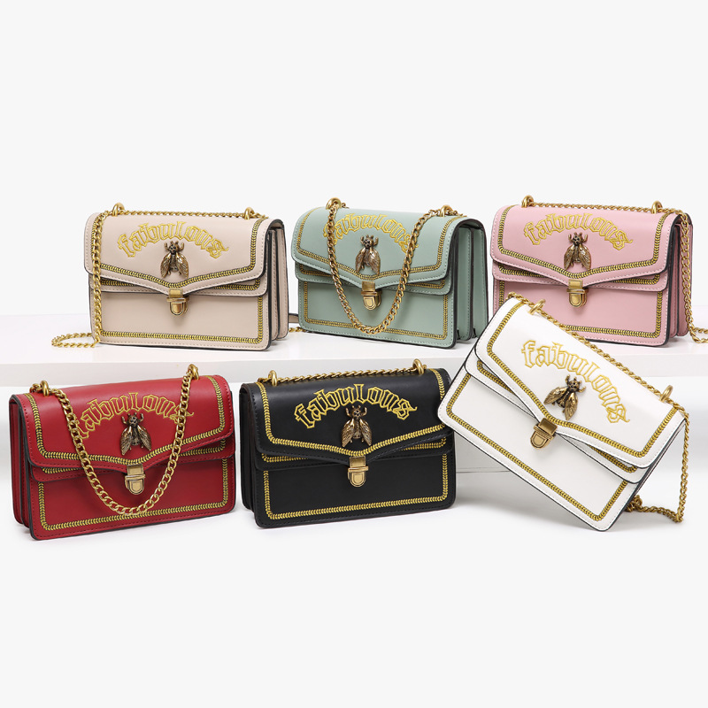 2024 New Women's Bag Chain Bag Crossbody Bag Thai Bee Bag Trendy Fashion Versatile Small Square Bag Embroidery Bag