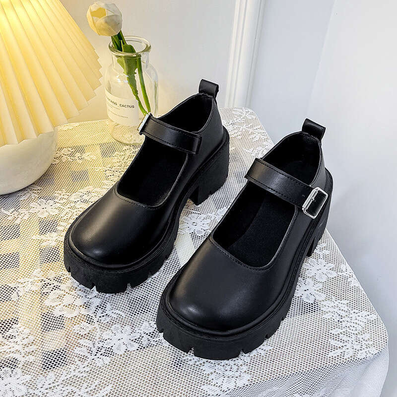 2023 New Women's Thick-Soled Mary Jane Fashionable Versatile Thin Leather Shoes for All Seasons