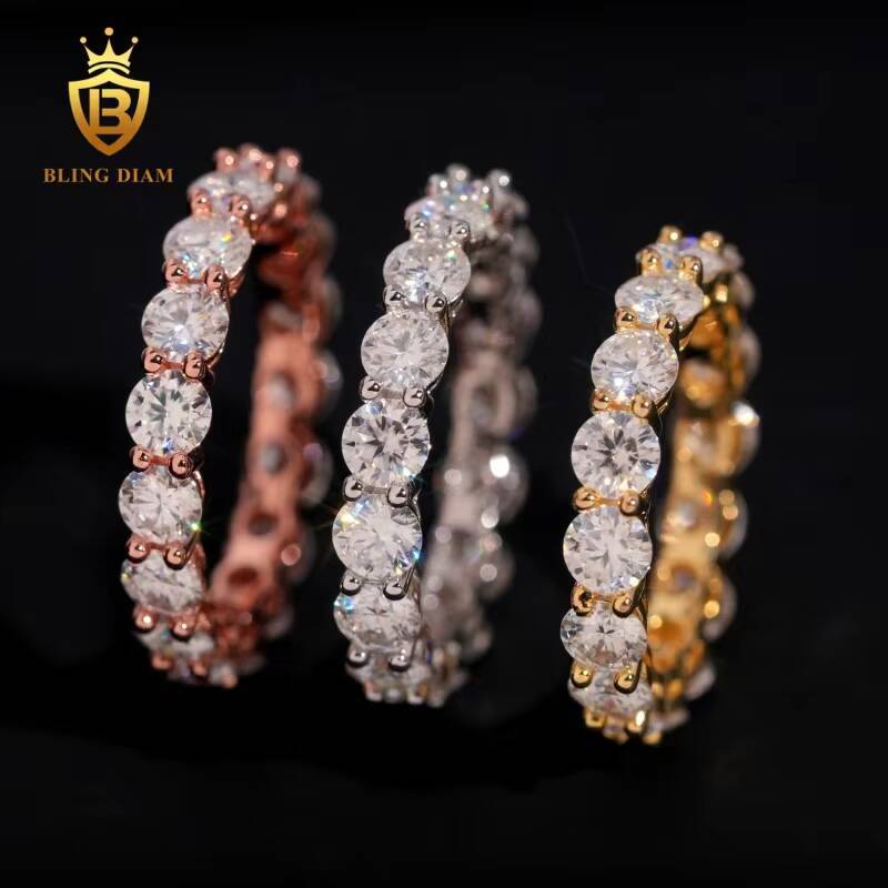 New Arrivals S925 Full Iced Out Moissanite 4mm Diamond Mens Rings with Gra Certificate Past Diamond Test Gold Rose Gold Ring