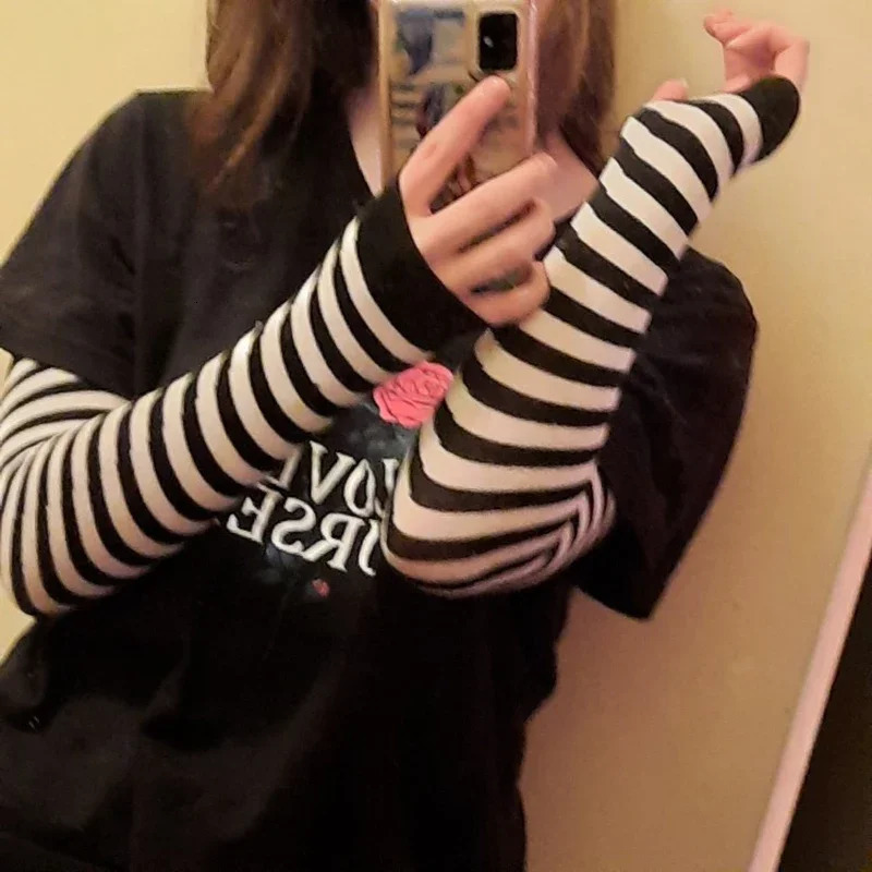 Punk Winter Warm Long Sleeves Gloves Goth Men Women Fingerless Stripe HipHop Knitted Elbow Mittens Elastic Outdoor Warmer Arm 250811