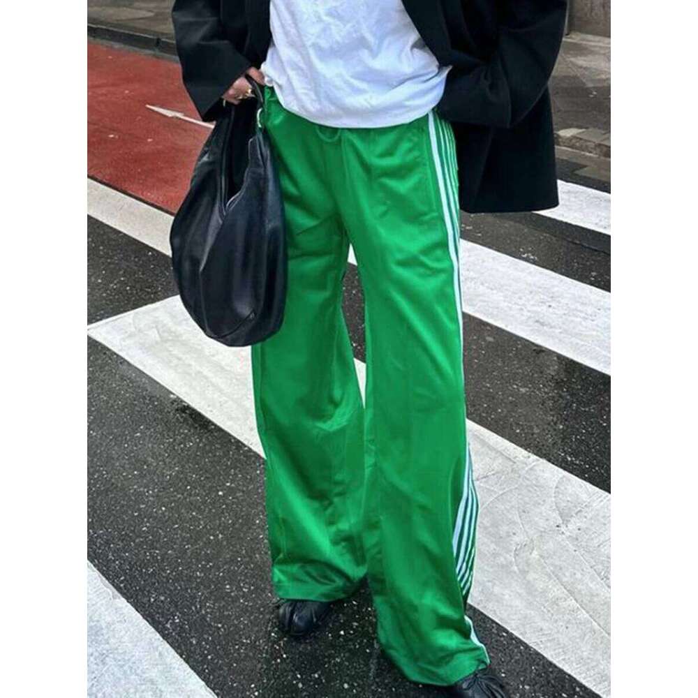 Women Y2k Wide Leg Track Baggy Side Striped Joggers Sweatpants Elastic Waist Color Block Parachute Pants with Pockets