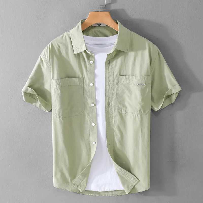 Summer Mens Casual Short Sleeve Comfortable Shirt 100% Cotton Sold Color Loose Simple Male Workwear Versatile Youth Fresh Shirt Y250819