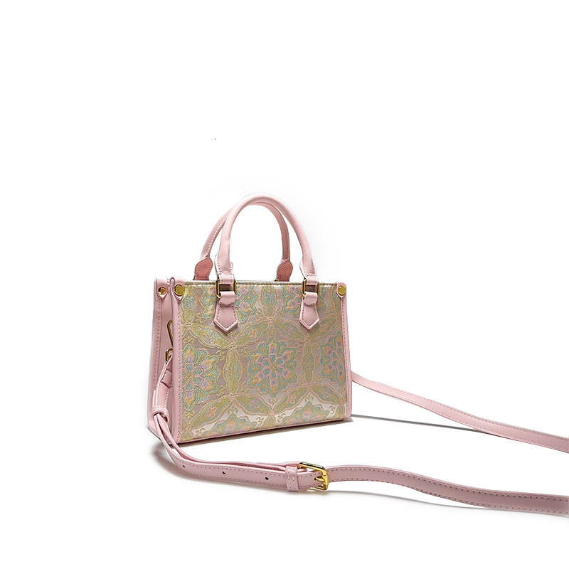 Free Shipping Designer Chinese Style Women's Handbag Luxury New Style Song Brocade Pattern Pink Single Shoulder Crossbody Bag Three-dimensional S