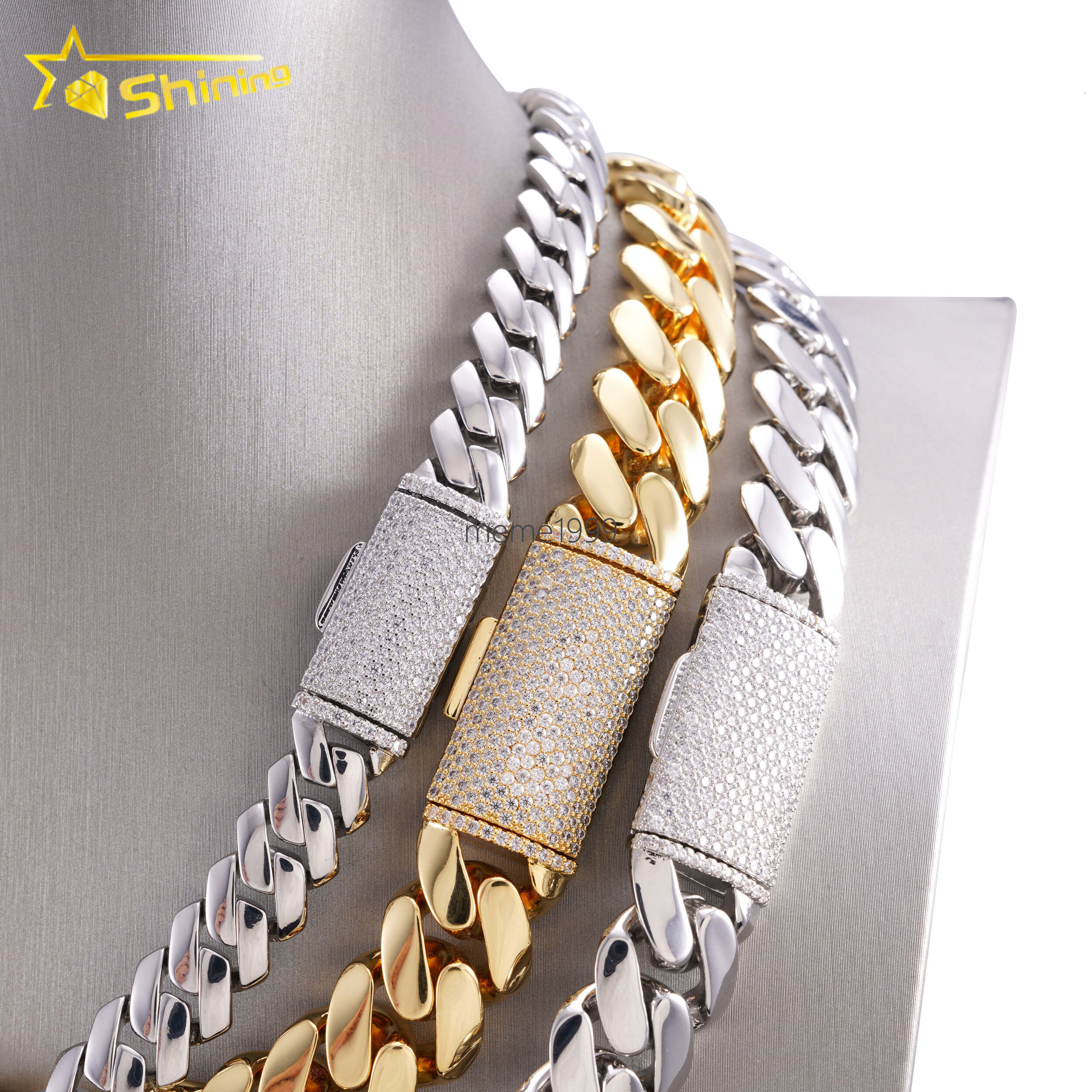 Hip Hop Jewelry Men Fashion Necklace 18K Gold Plated 12MM 14MM 16MM 18MM Width Brass moissanite Miami Cuban Link Chain