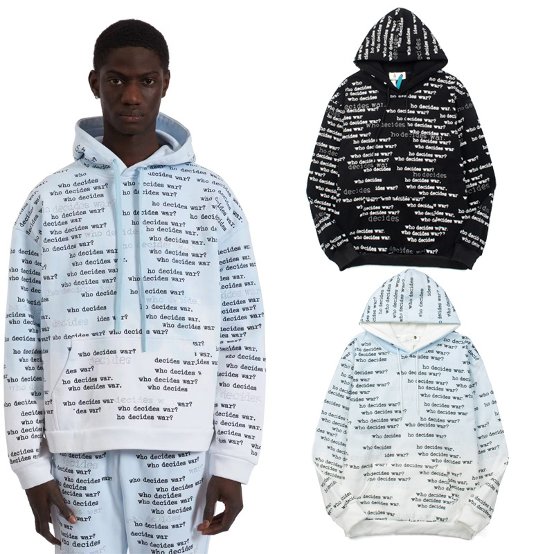 Men's Hoodie Trend Design WDW High Street Personality Letter Black And White Full Print Instagram Hip-hop Retro Hoodie For Both Men And Women