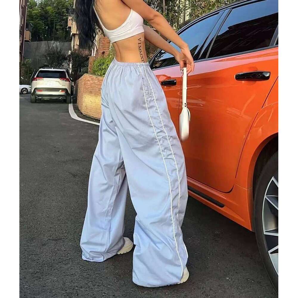 Y2K women vintage Baggy Cargo for Women Drawstring Elastic Low Waist Parachute Pants Sweatpants Loose Hippie Pant Trousers